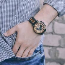 Reloj de madera BOBO BIRD para hombre con visualizador de fecha