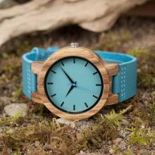 Reloj de madera BOBO BIRD para mujer azul turquesa y correo de cuero