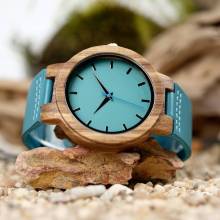 Reloj de madera BOBO BIRD para mujer azul turquesa y correo de cuero