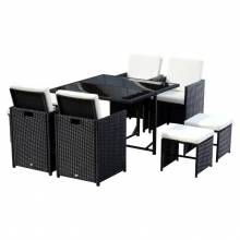 Set de mobiliario para jardín de 9 articulos con cojínes para exterior mesa sillas y taburetes en color negro