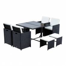 Set de mobiliario para jardín de 9 articulos con cojínes para exterior mesa sillas y taburetes en color negro