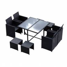 Set de mobiliario para jardín de 9 articulos con cojínes para exterior mesa sillas y taburetes en color negro