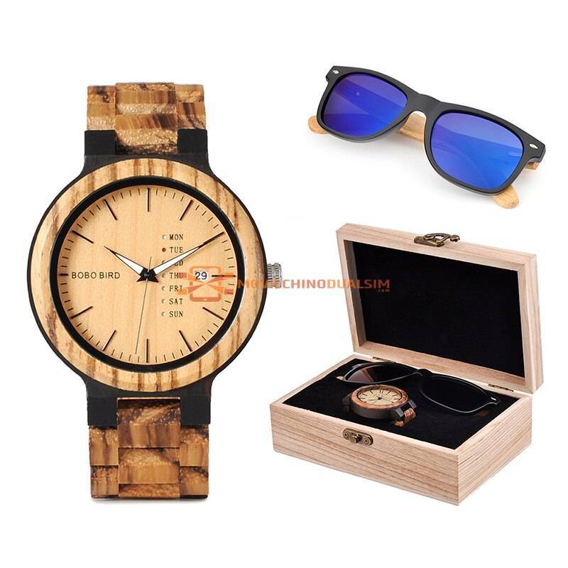 Reloj de madera y gafas BOBO BIRD en un set clásico para hombres ideal regalo
