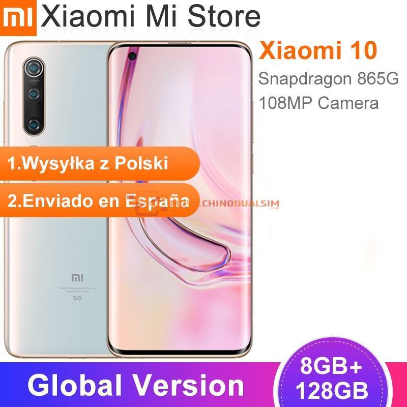 Movil chino Xiaomi Mi 10 Version Global 8GB 128GB 5G LPDDR5 USF 30 Snapdragon 865 Octa Core pantalla 6.6