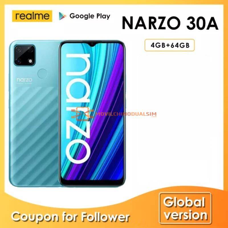 Movil chino Realme Narzo 30A versión Global 4GB 64GB Helio G85 pantalla 6,5 pulgadas 13MP Bateria 6000mAh