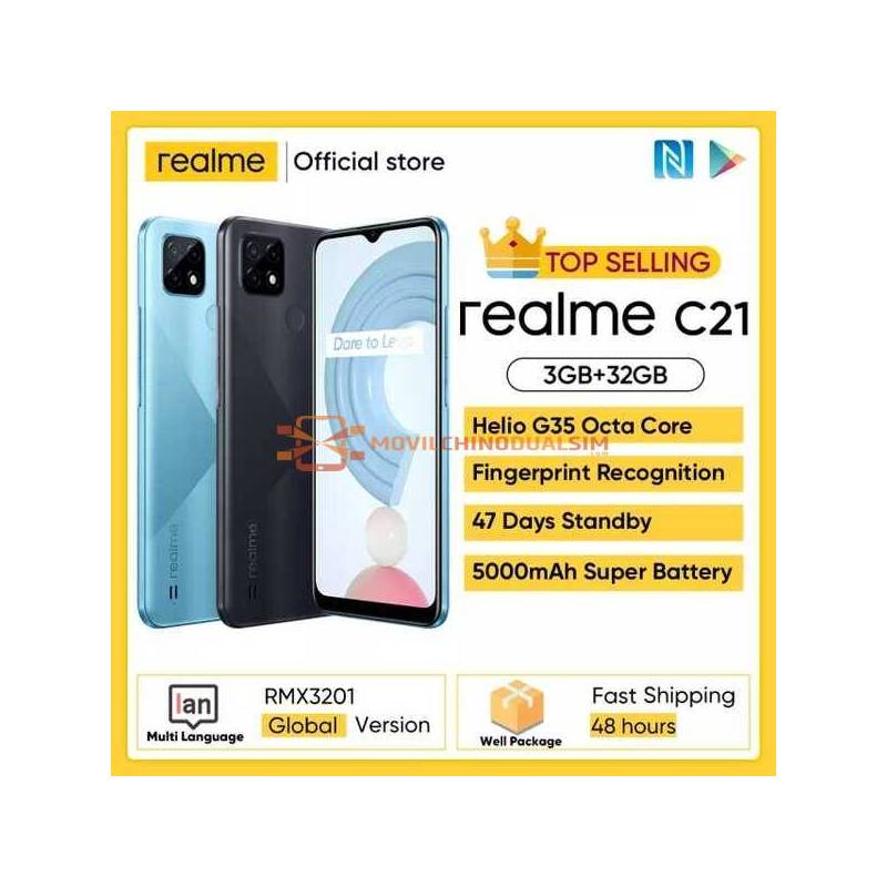 Movil chino Realme C21 versión Global, Helio G35, Octa Core, pantalla 6,5 pulgadas, batería 5000mAh, cámara de 13MP