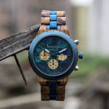 Reloj de madera BOBO BIRD analógico de madera resistente al agua con cronógrafo, complemento masculino con estilo militar
