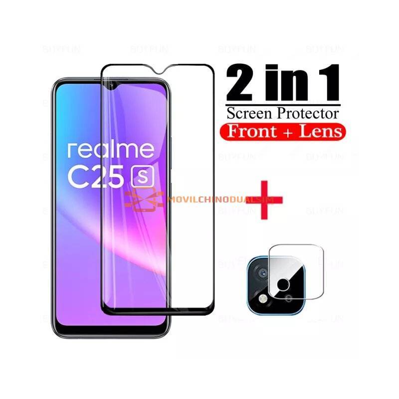 2 en 1 unidades de protector de pantalla vidrio templado de alta calidad para movil chino Realme C25s