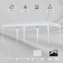 Gazebo plegable de 6x3m, cenador con bolsa de transporte, marco de acero de tela oxford, fiesta al aire libre, camping, blanco