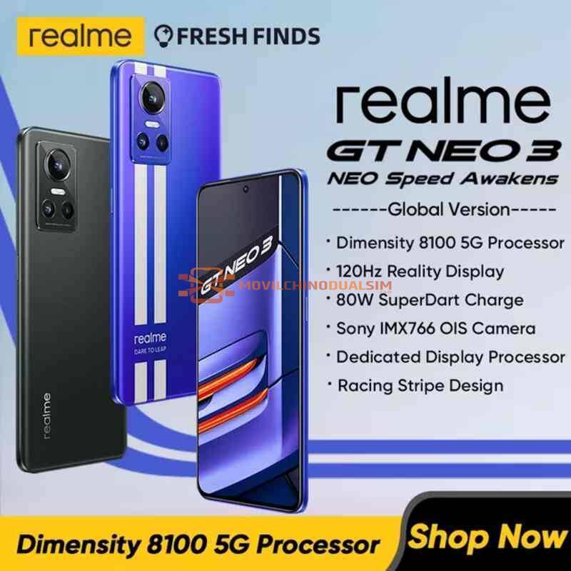 Movil Realme GT NEO 3 con 5G Dimensity 8100 6,72Hz, pantalla OLED, cámara Sony IMX766 OIS, 80W, carga SuperDart